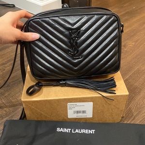 YSL Saint Laurent black crossbody lou matelassè calfskin leather camera bag